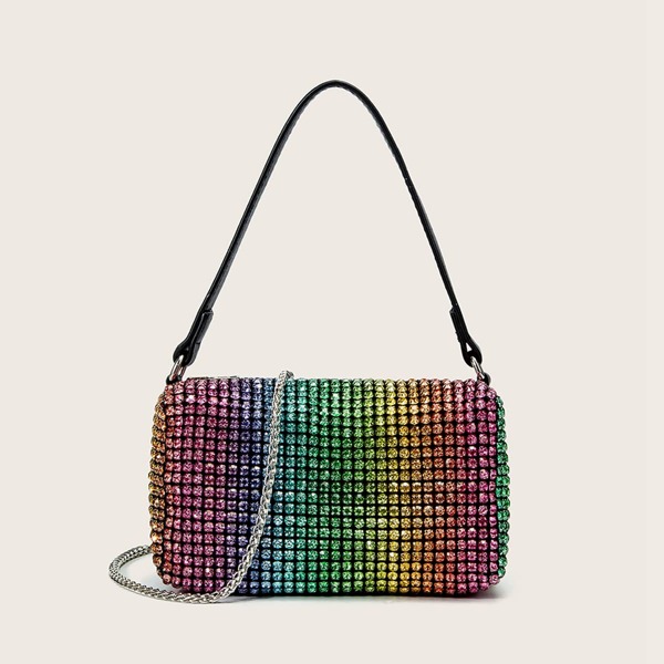 

Rhinestone Decor Chain Shoulder Bag, Multicolor
