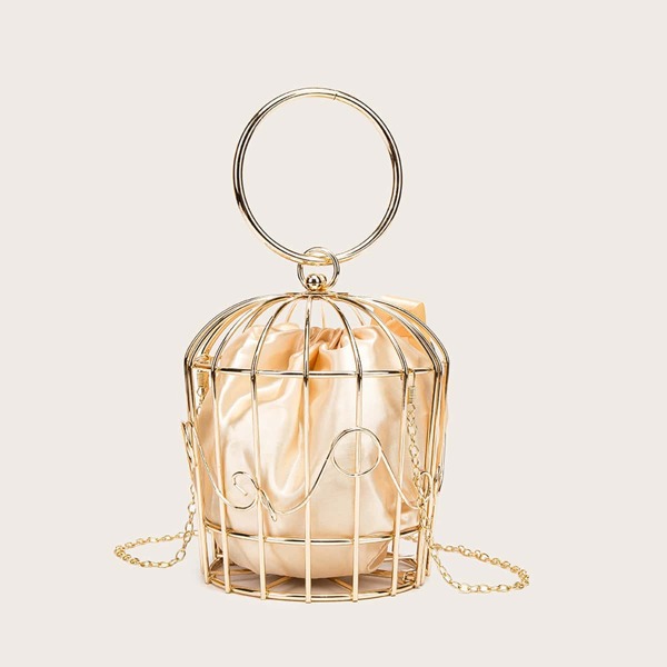 

Cage Design Chain Clutch Bag, Gold
