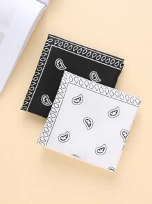2pcs Paisley Print Solid Color Bandana Stylish Lightweight Head Wrap For Music Festival For Casual Weekend Wear Bandana,Hair Band,Head Band Ideal For Dressing Up Your Look - Black and White - View 2