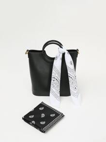 2pcs Paisley Print Solid Color Bandana Stylish Lightweight Head Wrap For Music Festival For Casual Weekend Wear Bandana,Hair Band,Head Band Ideal For Dressing Up Your Look - Black and White - View 3