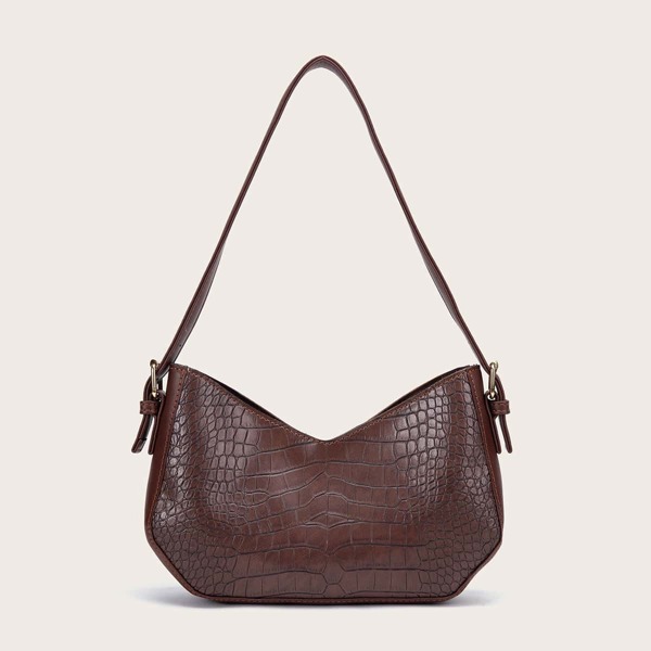 

Croc Embossed Baguette Bag, Coffee brown