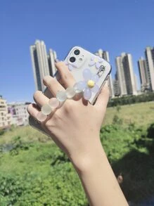 Flower Pattern Phone Case With Flower Decor Beaded Hand Strap