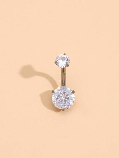 1pc Stainless Steel, Rhinestone Decor Navel Belly Ring For Women And Men, Punk Piercing, A Fashionable Body Jewelry Gift For Any Occasion, Stainless Steel Jewelry