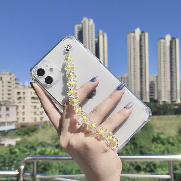 

Clear Phone Case With Flower Decor Hand Strap, Multicolor