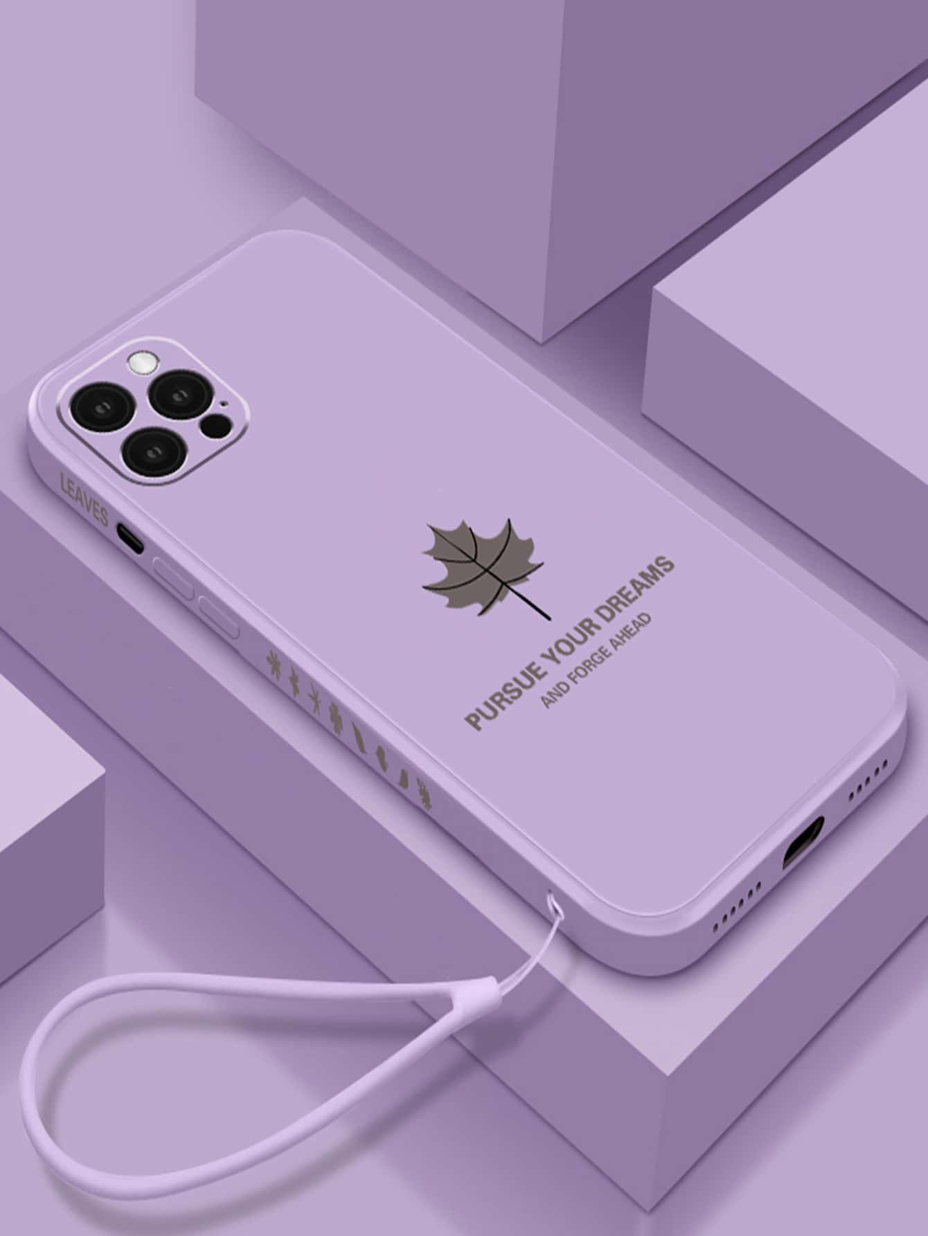 Maple Leaf & Letter Print Phone Case With Lanyard