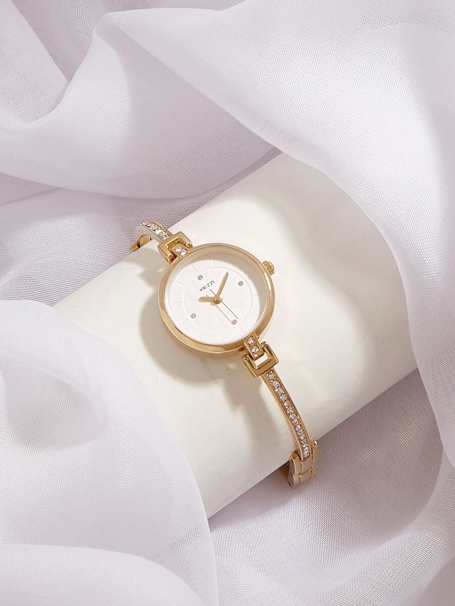 水鑽裝飾帶石英表 - 金色 - 查看 1