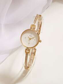 水鑽裝飾帶石英表 - 金色 - 查看 2