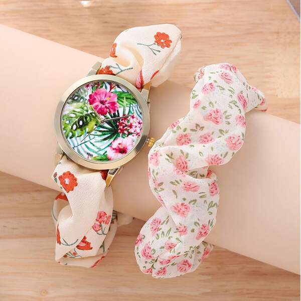 

1pc Palm Leaf Quartz Watch & 1pc Scrunchie