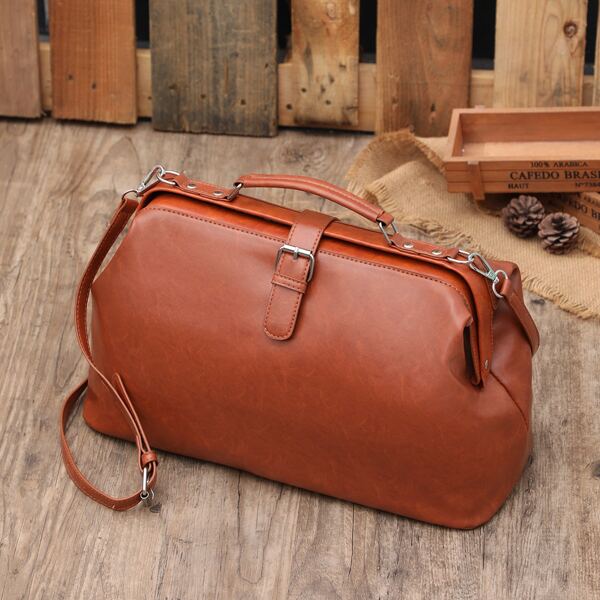 

Solid Buckle Tote Bag, Brown
