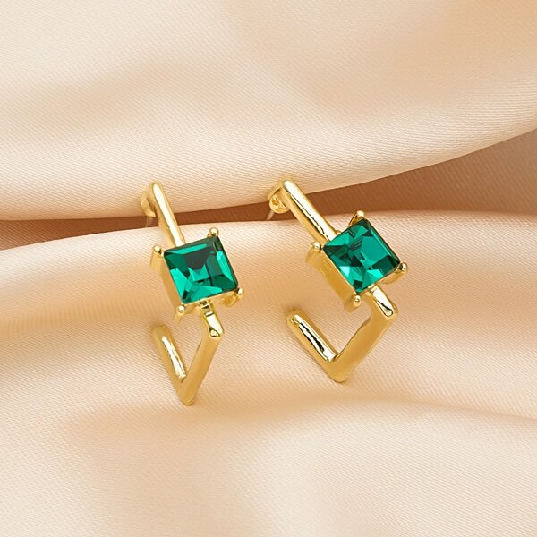 

Rhinestone Decor Hoop Earrings, Gold
