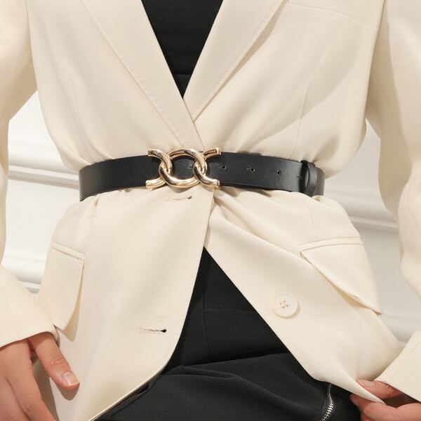 

PU Buckle Belt With Hole Punch, Black