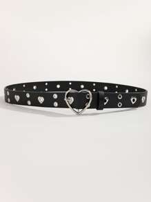 可爱心形带扣腰带，带打孔万圣节 - 黑色 - 查看 2