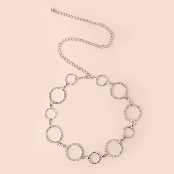 

Round Decor Waist Chain Belt, Silver