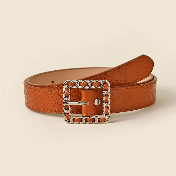 

Square Buckle Belt With Hole Punch, Brown