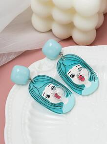 Cartoon Girl Pattern Acrylic Earrings - Blue - View 1