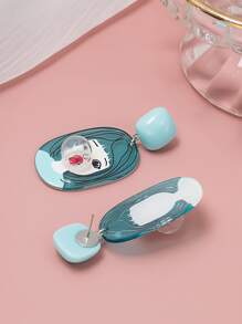 Cartoon Girl Pattern Acrylic Earrings - Blue - View 2