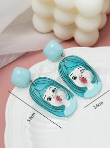 Cartoon Girl Pattern Acrylic Earrings - Blue - View 4