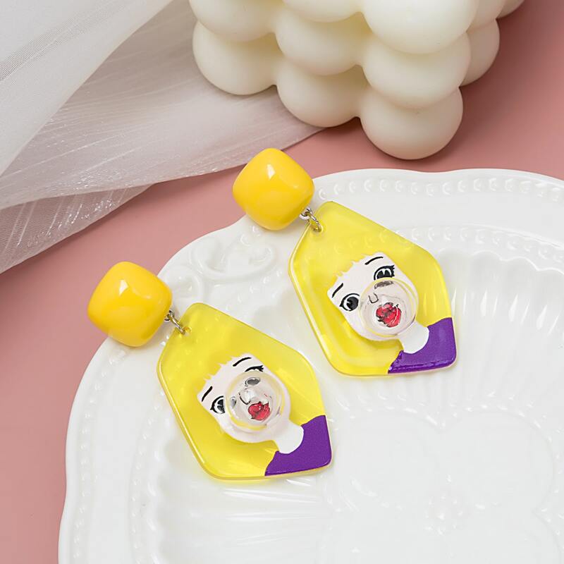 

Figure Graphic Drop Earrings, Yellow
