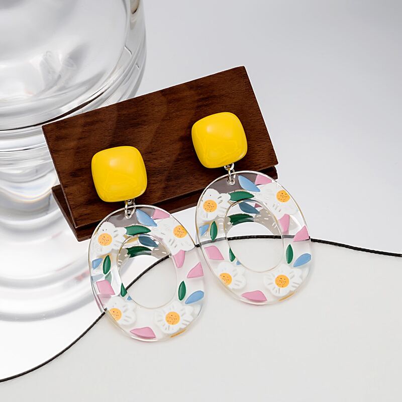 

Flower Pattern Drop Earrings, Yellow