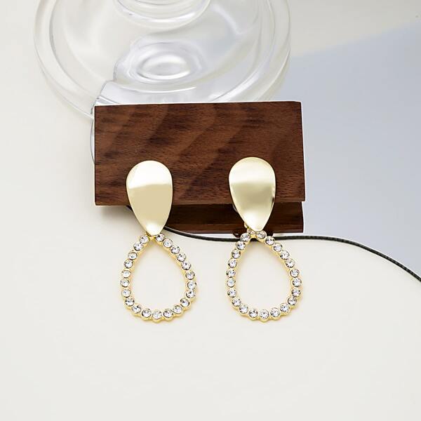 

Rhinestone Decor Water-drop Earrings, Gold