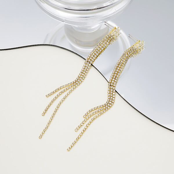 

Zircon Tassel Earrings, Gold
