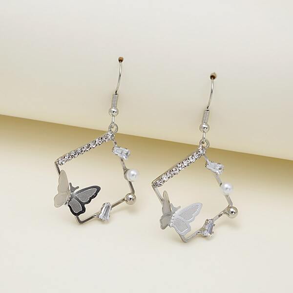 

Butterfly Decor Rhombus Drop Earrings, Silver