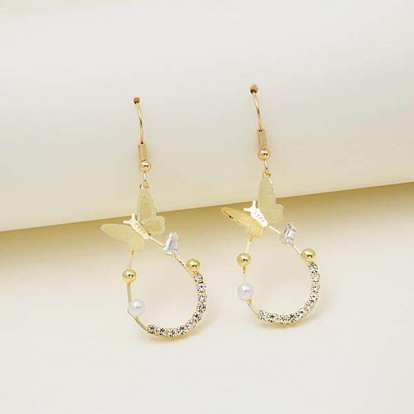 

Butterfly Decor Water-drop Earrings, Gold