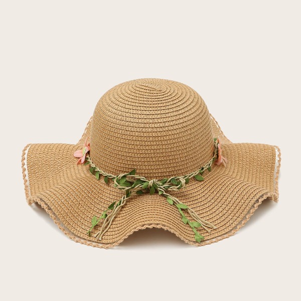 

Flower Decor Straw Hat, Khaki