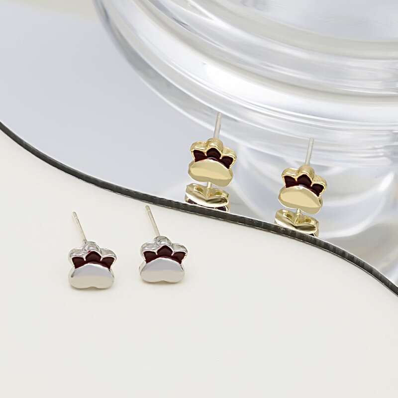 

2pairs Paw Print Earrings, Multicolor