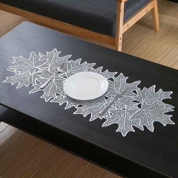 

1pc Maple Leaf Pattern Placemat, Silver