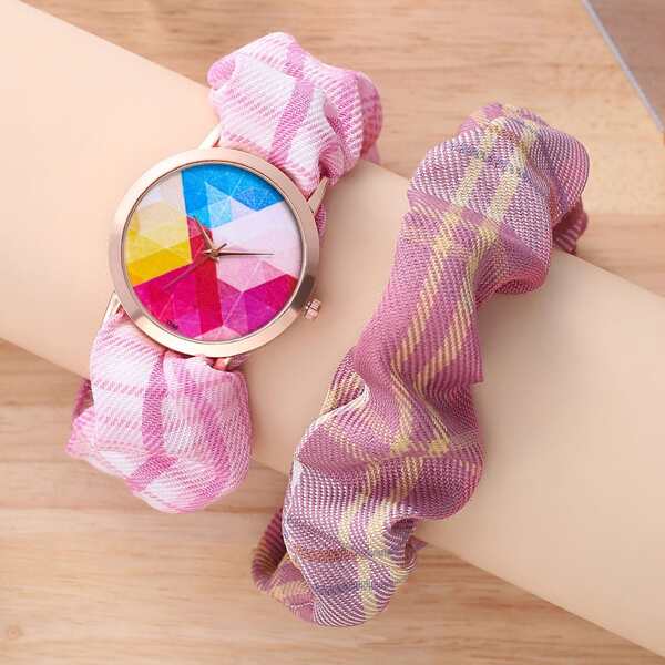 

1pc Round Pointer Quartz Watch & 1pc Scrunchie