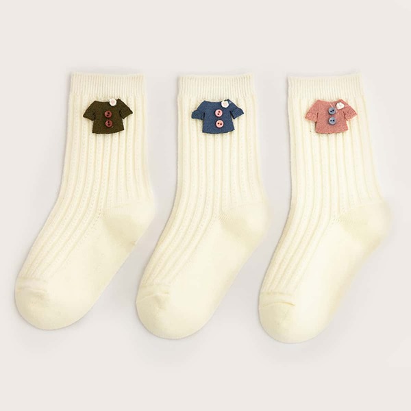 

3pairs Toddler Kids Cartoon Decor Socks, White