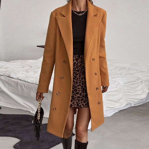 

Double Breasted Lapel Collar Overcoat, Brown