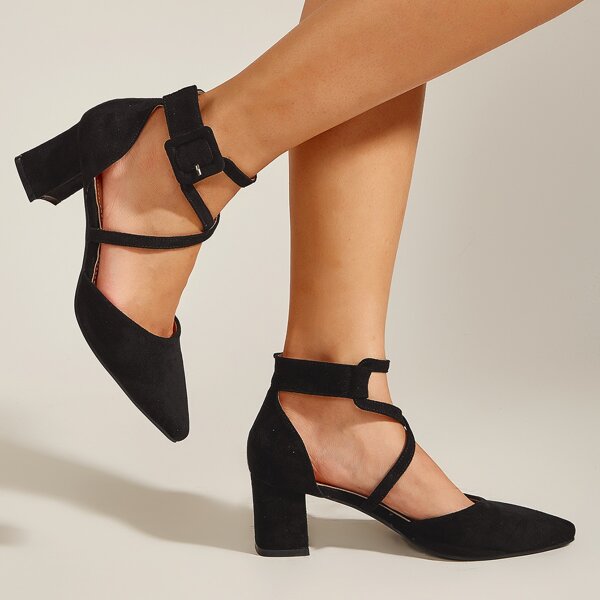 

Minimalist Buckle Decor Chunky Pumps, Black