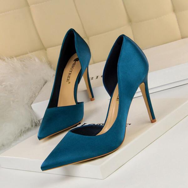 

Minimalist Stiletto Satin Court Heels, Blue