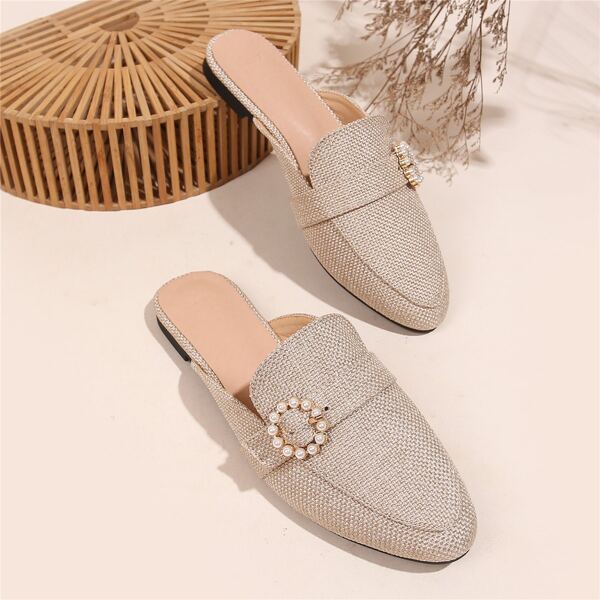 

Buckle Decor Loafer Mules, Apricot