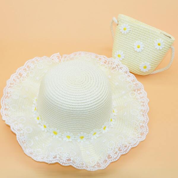 

Toddler Girls Straw Hat & Bag, Beige