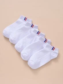 5 Pares De Calcetines Tobilleros Para Hombre Con Estampado De Rayas - Blanco - Ver 1
