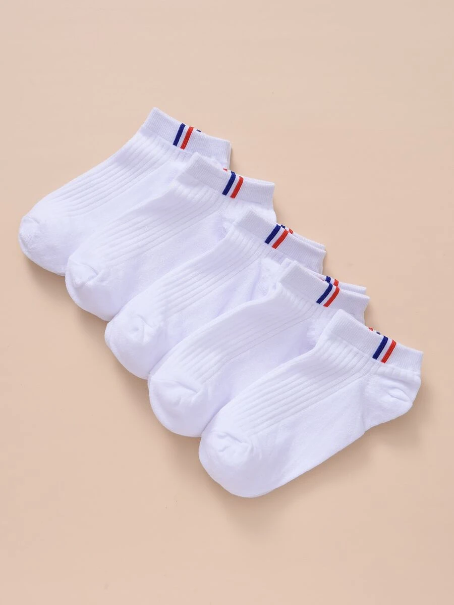 5 Pares De Calcetines Tobilleros Para Hombre Con Estampado De Rayas - Blanco - Ver 1