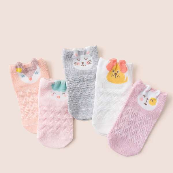 

5pairs Girls Cartoon Pattern Socks, Multicolor