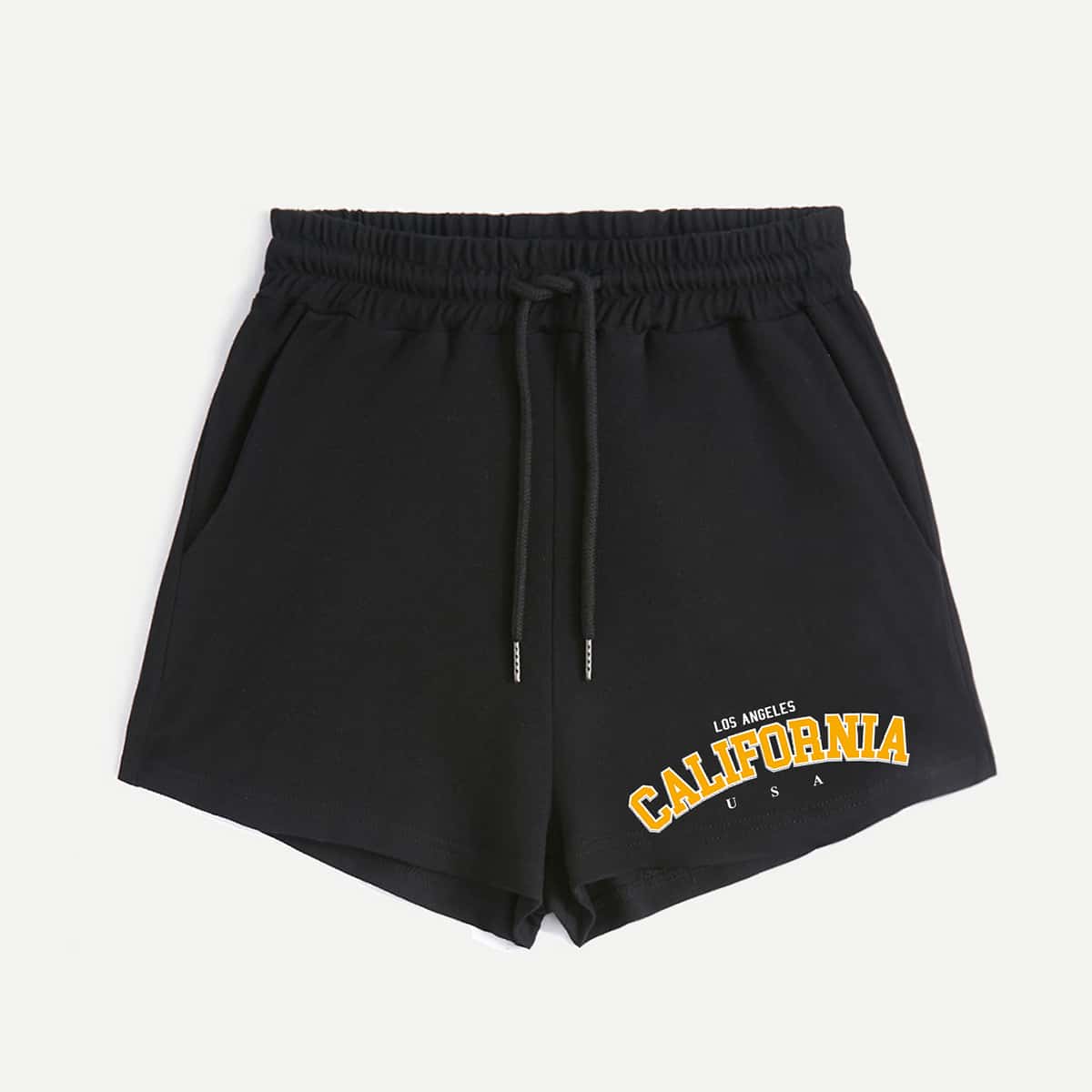

Letter Graphic Drawstring Shorts, Black