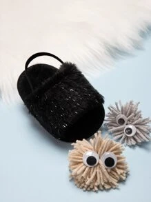 女嬰毛茸茸後提帶涼鞋 - 黑色 - 查看 3