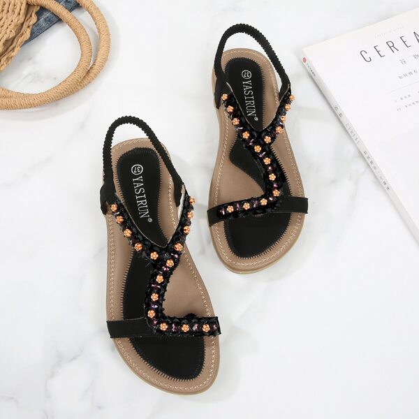 

Floral Decor Slingback Sandals, Black