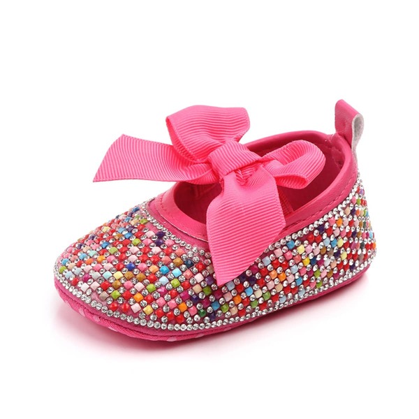 

Baby Girl Rhinestone Decor Mary Jane Flats, Hot pink