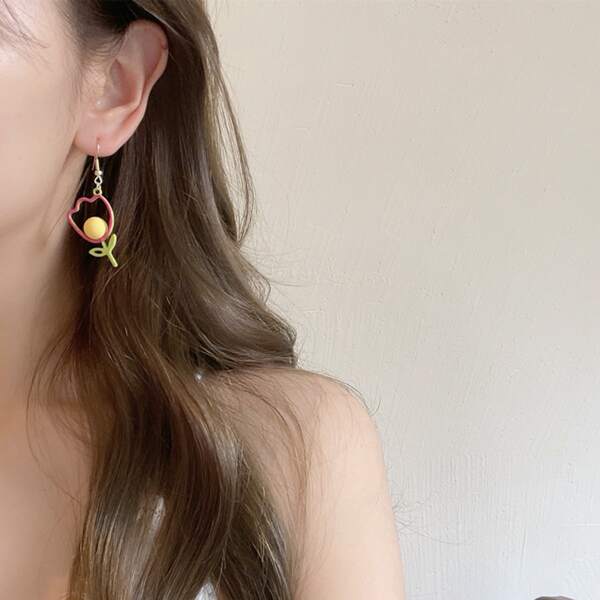 

Flower Design Drop Earrings, Multicolor