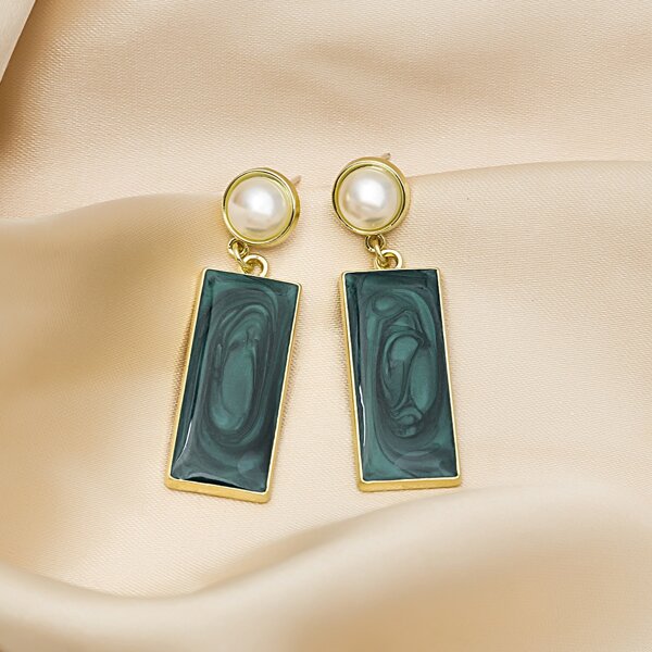 

Rectangle Drop Earrings, Dark green