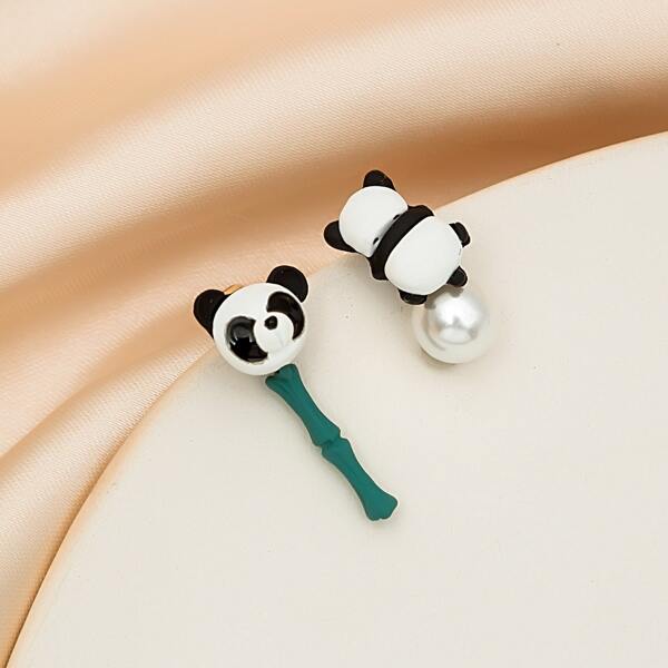 

Cartoon Panda Design Mismatched Earrings, Multicolor