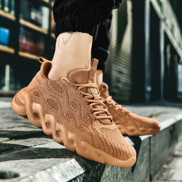 

Men Lace-up Front Knit Chunky Sneakers, Brown