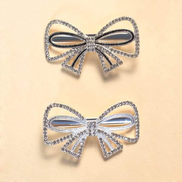 

2pcs Toddler Girls Rhinestone Bow Hair Clip, Silver