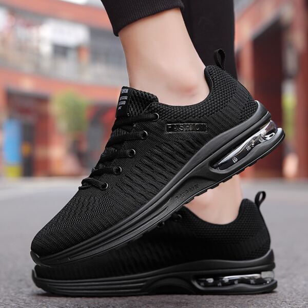 

Men Lace-up Front Knit Running Shoes, Black